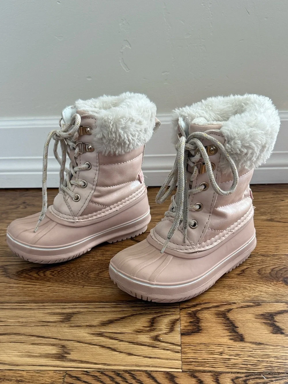 Pink Faux Fur Snow Boots Waterproof London Fog Girls Winter Weather Toddler Sz 9